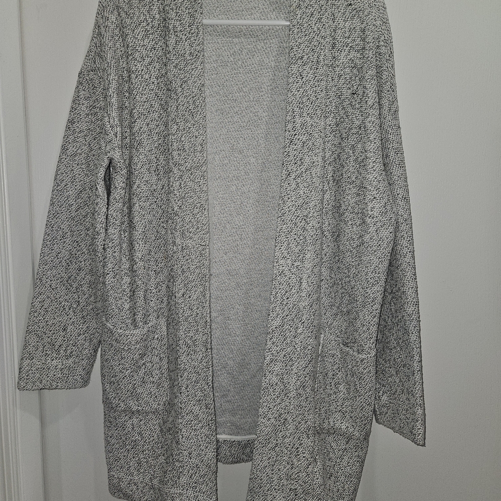 Lands End Women's Open-Front Cozy Knit Cardigan - White/black